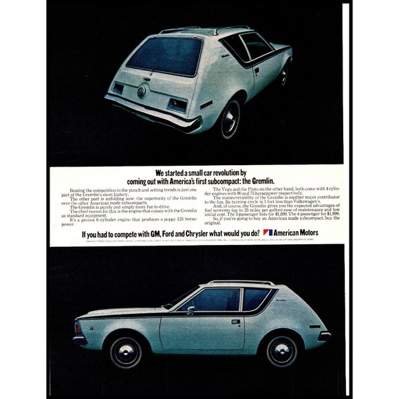 1971 AMC Gremlin Hatchback Subcompact Vintage Print Ad American Motors Wall Art - Picture 1 of 1